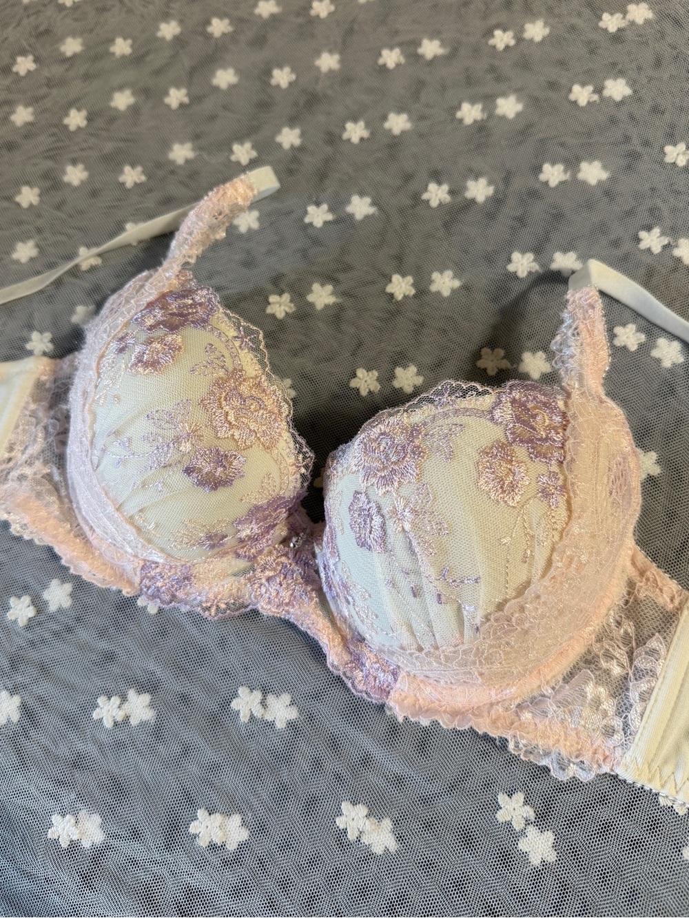 Free gift for order over $50! Japanese Embroidery Push Up Bra Pink